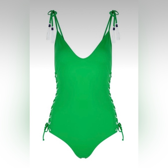 Green Lace-Up Women Swim One Piece - Picture 2 of 10